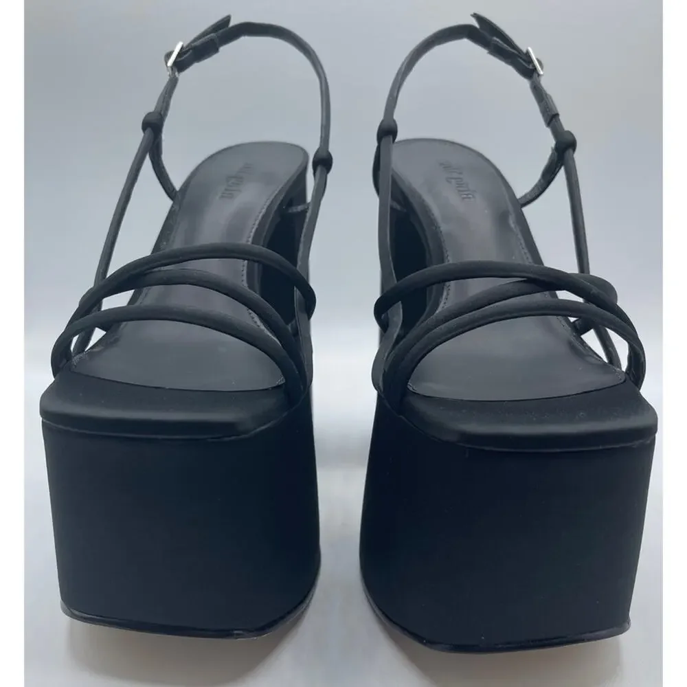 CULT GAIA Moriah Satin Strappy Black Platform Heels Size 7.5